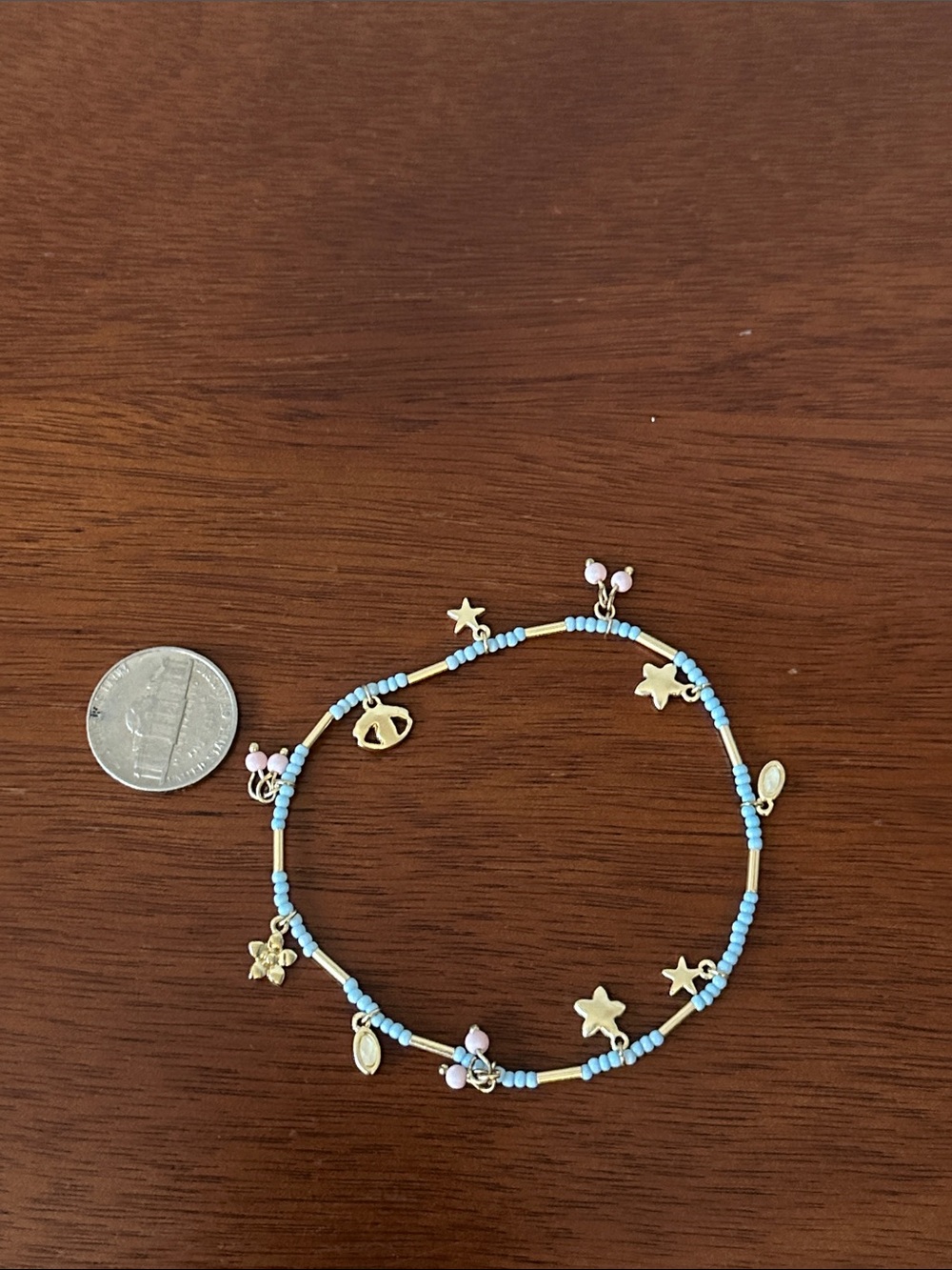 Lucky Brand Light Blue Beaded Charm Bracelet with Gold Accents